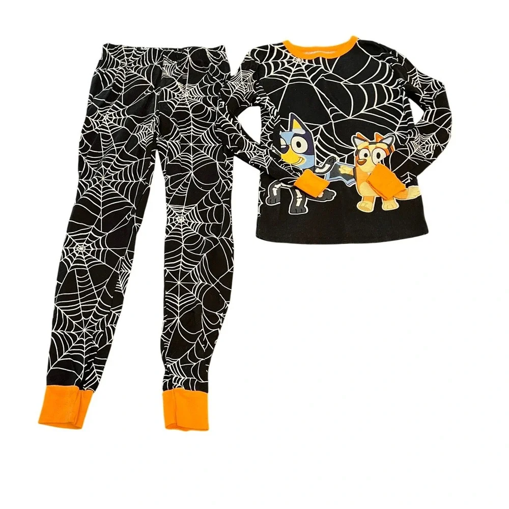 Bluey Halloween Pajamas Kids Size 10 Spider Web Skeleton Bingo 2 Piece Set Black
